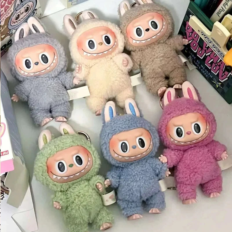 Flocking Model Toy Anime Figure For Labubu Blind Box Have A Seat Series Pendant Kawaii Monster Replica Keychain  Birthday Gift