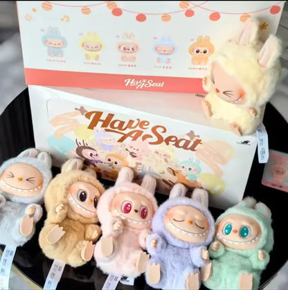 Flocking Model Toy Anime Figure For Labubu Blind Box Have A Seat Series Pendant Kawaii Monster Replica Keychain  Birthday Gift