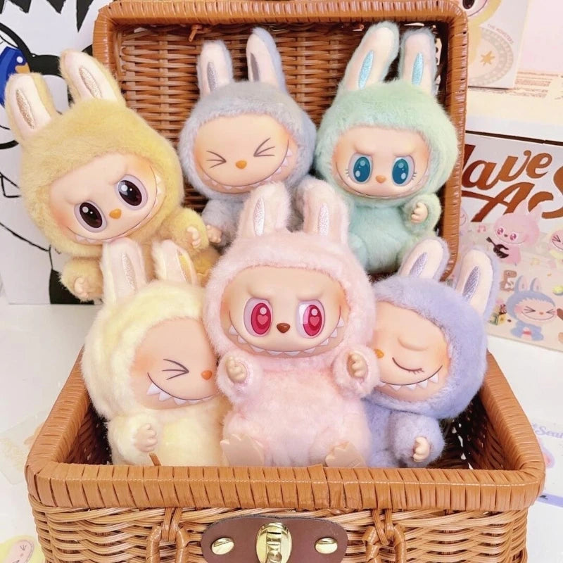 Flocking Model Toy Anime Figure For Labubu Blind Box Have A Seat Series Pendant Kawaii Monster Replica Keychain  Birthday Gift